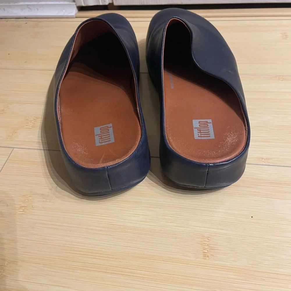 Fitflop Navy Leather Slip-On Mules - Picture 4 of 8